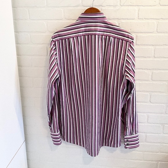 Ted Baker London Men’s Button Down Shirt Stripes Long Sleeve Purple Pink Sz 15.5 - Picture 13 of 15